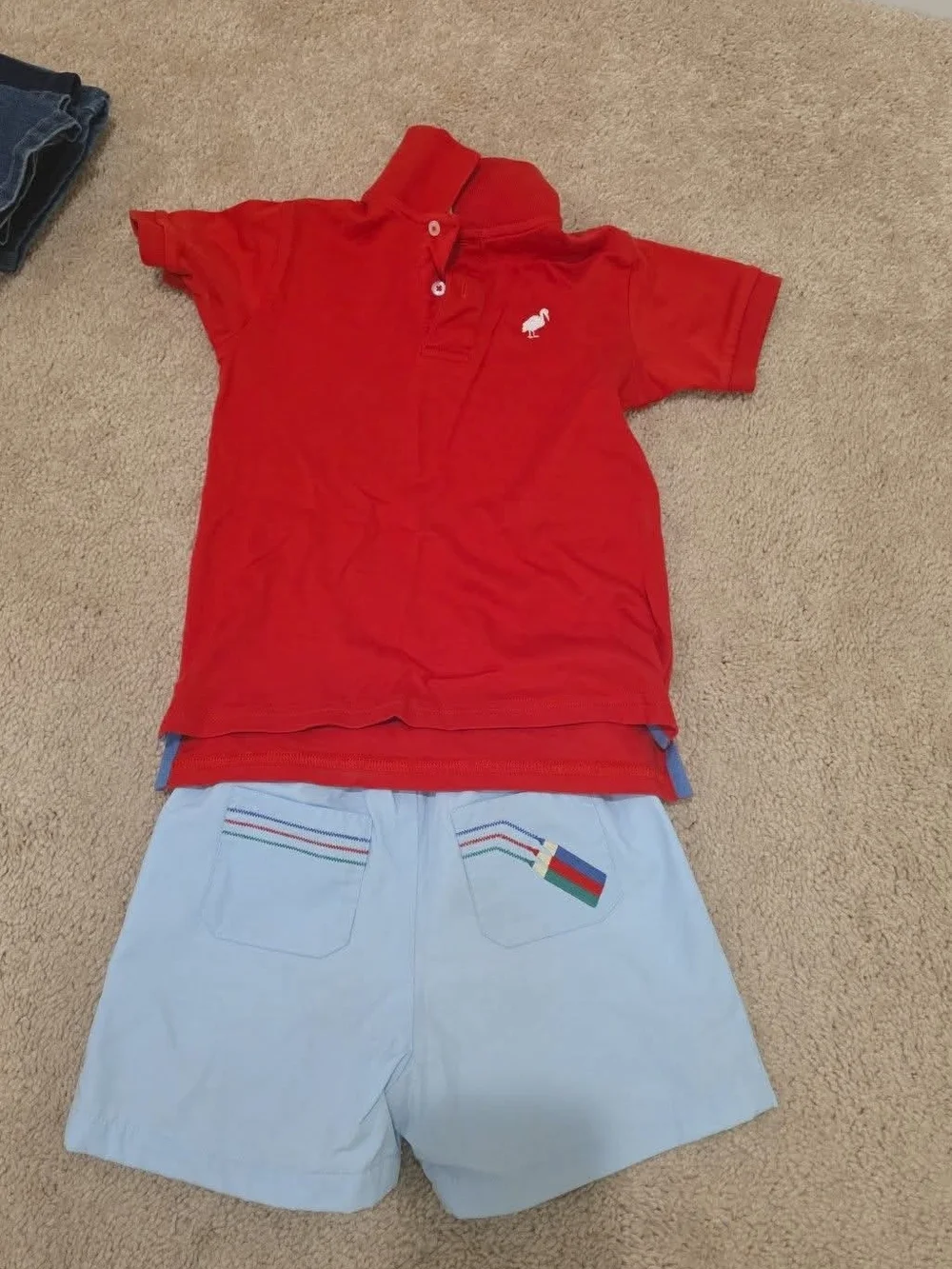 The Beaufort Bonnet Company Red Polo with Light Blue Shorts Set